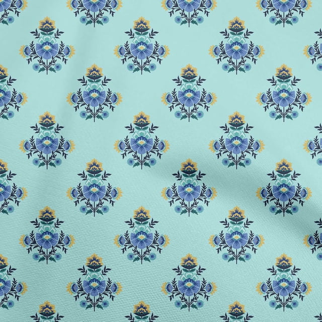 oneOone Tissu Polyester Spandex Bleu Turquoise Tissu Robe Florale Maxican Tissu Imprimé Tissu au Mètre 56 Pouces de Large