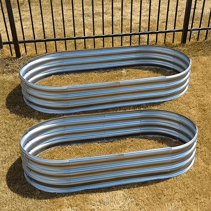 2-Pack Heavy-Duty Galvanized Oval Raised Planters, Large Outdoor Metal Garden Beds for Vegetables, Herbs & Fruits