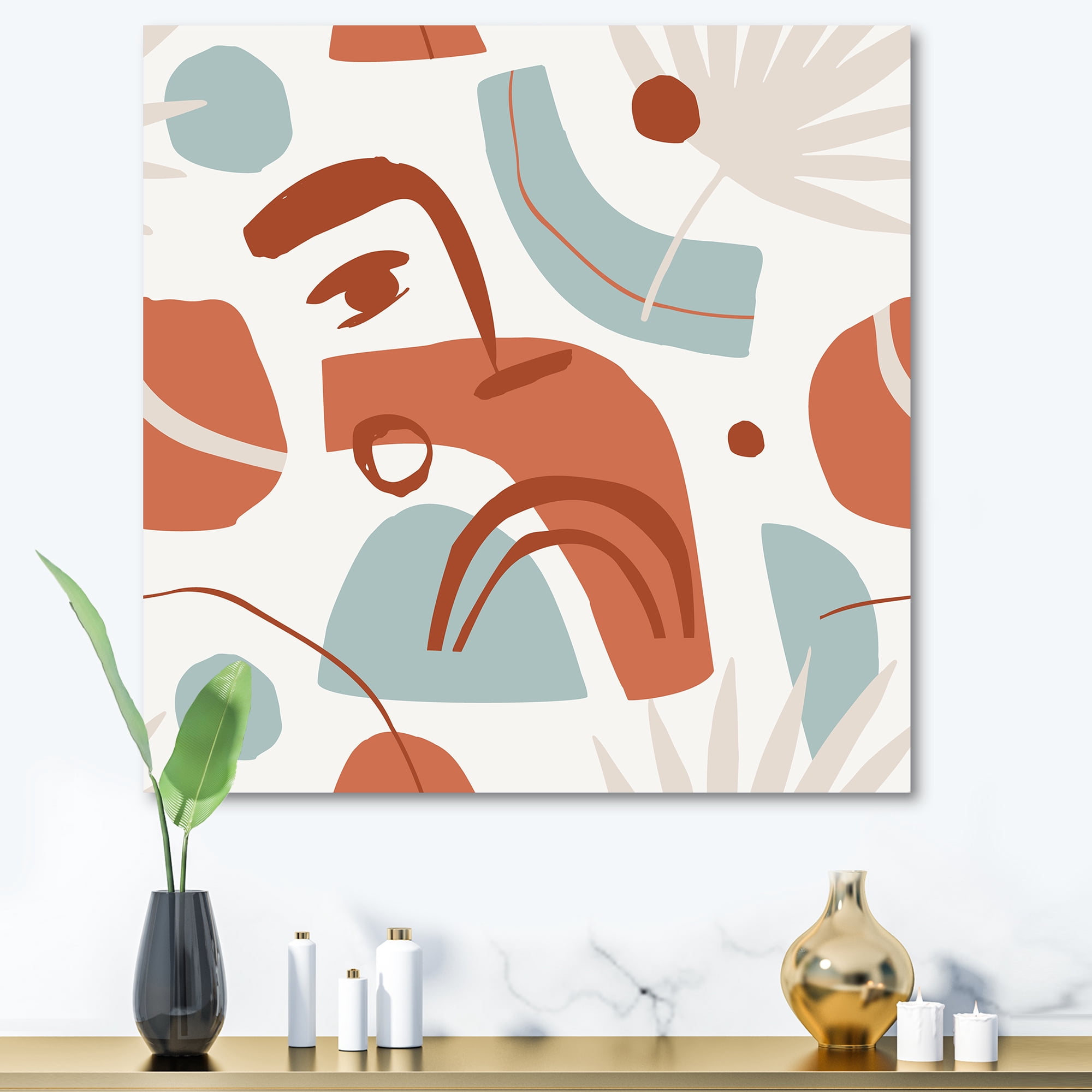 Designart ' Tropical Palm Leaves With Geometrical Shapes ' Modern Canvas Wall Art Print