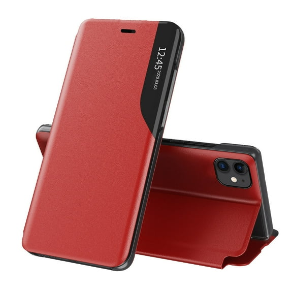 Premium PU Leather Case for iPhone 14 Pro Max with Kickstand Bracket Magnetic Closure Phone Cover, Rugged PC Bumper Shockproof Drop Resistant Flip Folio Case for iPhone 14 Pro Max,Red