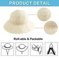 thumbnail image 4 of 56-58cm hat circumference women's lace pearl straw hat and straw bag set summer seaside sunscreen beach hat - Milky white, 4 of 5