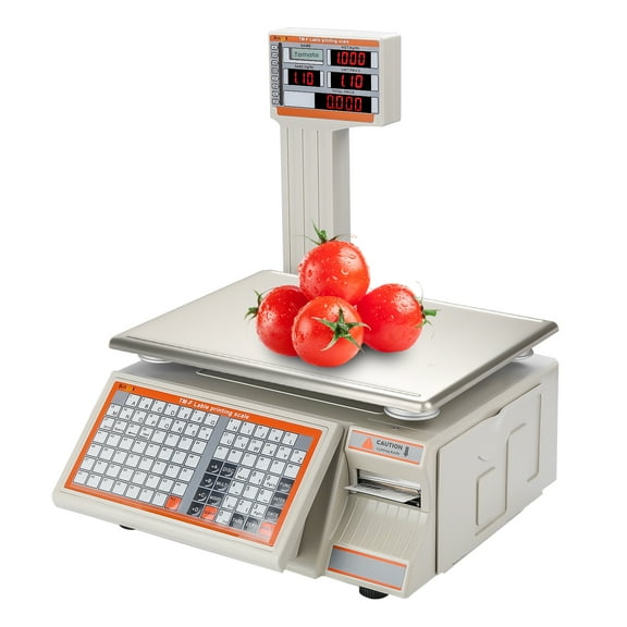 Label Printing Scale 66lbs Capacity Price Computing Scale Pole Display with Label and Receipt Printer Commercial Barcode Scale for Retail Store, Supermarket and Farm