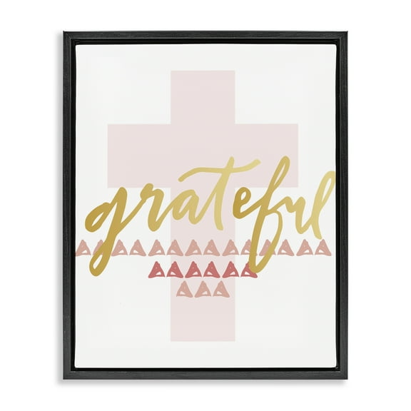 Stupell Industries Grateful over Cross Religious Painting Black Floater Framed Art Print Wall Art, 17 x 21