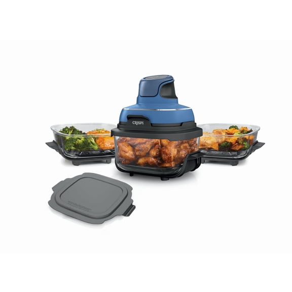 5-in-1 Portable Glass Air Fryer Cooking System, 1500W, 4 QT & Dual 6-Cup Glass Containers, Air Fry, Bake, Recrisp, Max Crisp & Keep Warm, Dishwasher Safe, BPA-Free, with Bonus Accessories