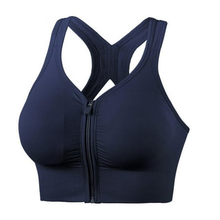 

Big Sale!!Women s Front Zipper Sports Breathable Wirefree Padded Push Up Sports Top Fitness Workout Full Cup Anti-Exposure Gather Bra