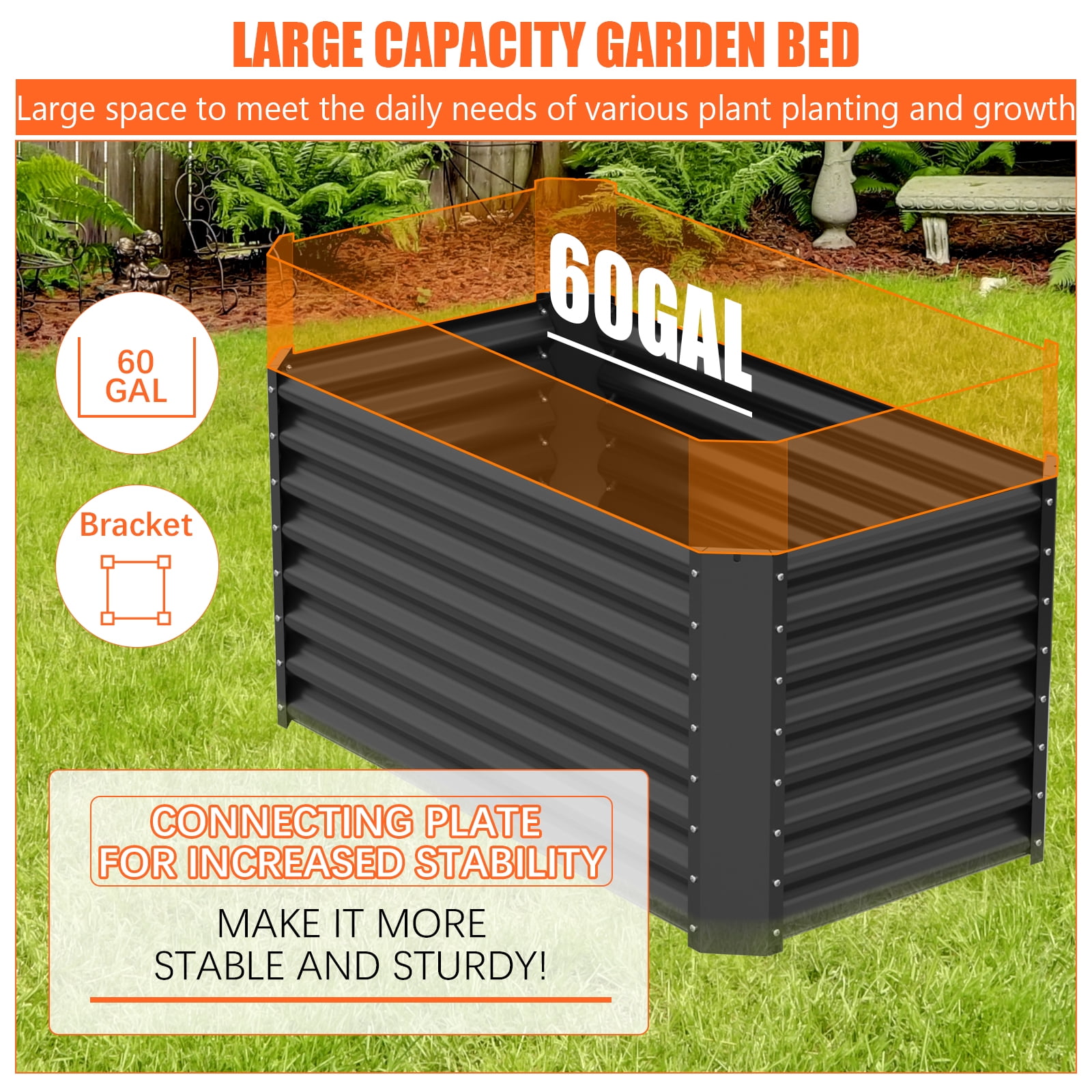 2PCS Galvanized Raised Garden Bed 4×2×1ft, Large Outdoor Metal Planter Box with 60 Gal Soil Capacity, Garden Bed Kit for Vegetables, Fruits, Flowers & Herbs