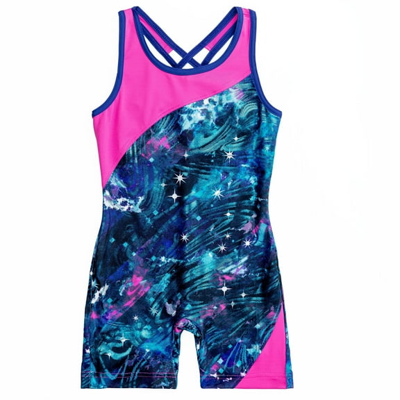 Rainbeau Moves Girls Dance & Gymnastics Cosmoverse Printed Biketard, Little Girls XS-XL