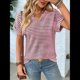 thumbnail image 4 of Blusas Elegantes e Informales de Corta para Mujer, Modernas, de Verano, con Cuello en V, Holgadas y A Rayas. Vino Tinto XL, 4 of 9