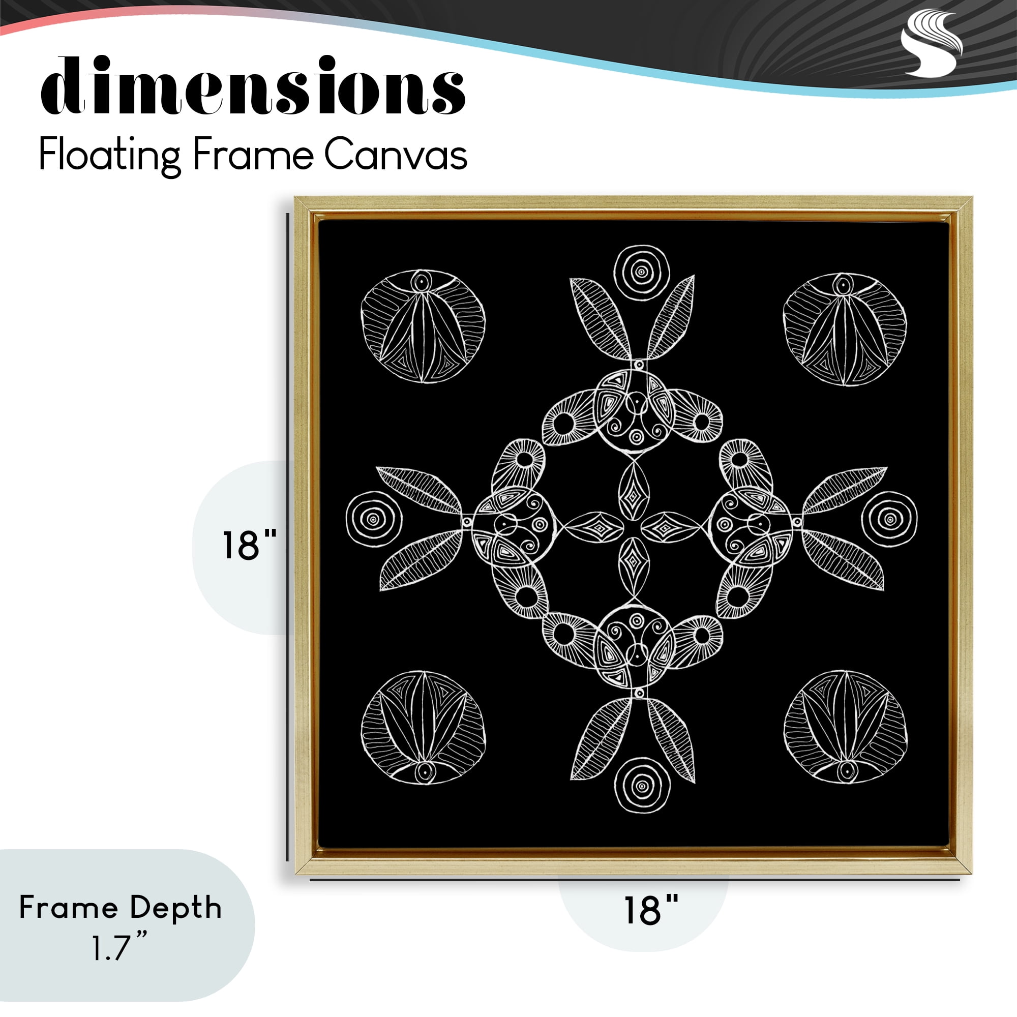 Stupell Industries Circular Symmetry Elementals Gold Framed Floater Canvas Wall Art, design by El Perkin
