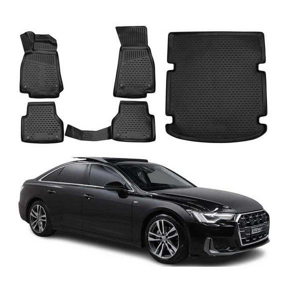 Custom Floor Mats & Cargo Liners for Audi A6 Sedan 2019-2024 Black 5 Pcs