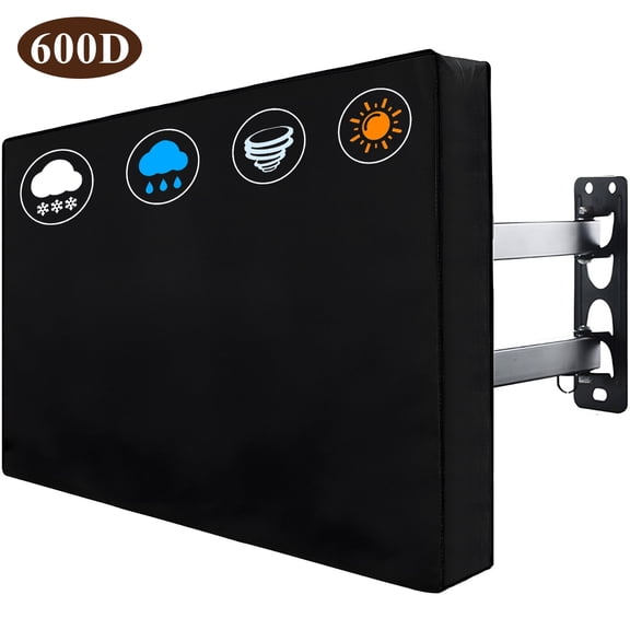 Remiawy Outdoor TV Cover for 50-52 inch Flat Screen TVs, 600D Thick Fabric Protector Waterproof and Weatherproof with Bottom Cover and Remote Control Pocket, Black, Size 50.8"L x 32.6"H x 5.51"D