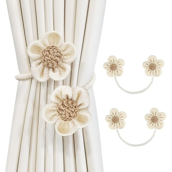 Cortinas SRG Rope Sunflower, paquete de 2 unidades, algodón y lino, color crema
