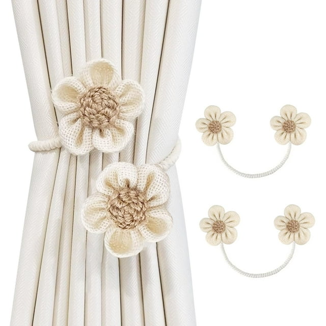 Cortinas SRG Rope Sunflower, paquete de 2 unidades, algodón y lino, color crema