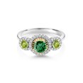 thumbnail image 2 of Gem Stone King 0.85 Ct Round Green Nano Emerald Green Peridot 925 Silver and 10K Yellow Gold Lab Grown Diamond 3 Stone Women Engagement Ring, 2 of 3