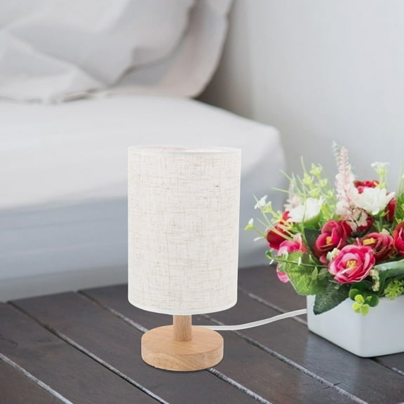 SASABAXI 2Pcs Aesthetic Desk Lamp in Beige Color with Wooden Base and Metal Frame for Stylish Look