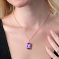 thumbnail image 3 of Gem Stone King 18K Rose Gold Plated Silver Purple Amethyst and Pink Lab Grown Diamond Pendant Necklace for Women (15.25 Cttw, Emerald Cut 18X13MM, With 18 inch Silver Chain), 3 of 4