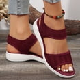 thumbnail image 4 of Walking Sandals Women Soft Cushion Low Wedge Mesh Flat Shoes Summer Comfy Indoor Outdoor Slip on Casual Shoes Wine Size 6, 4 of 8