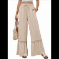 thumbnail image 1 of Pantalones Palazzo de Cintura Alta y Pierna para Mujer, Pantalones Playeros con Encaje Fluido, Trajes de Verano, Color Albaricoque S, 1 of 10