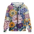 thumbnail image 4 of Renewold Bohemian Flower Pink Violet Womens Fleece Hoodies Oversized Zip Up Hooded Sweatshirts Long Sleeve Fleece Jackets Hooded Cardigan Fall Clothes Pullover Hoodie for Women Ladies, L, 4 of 7