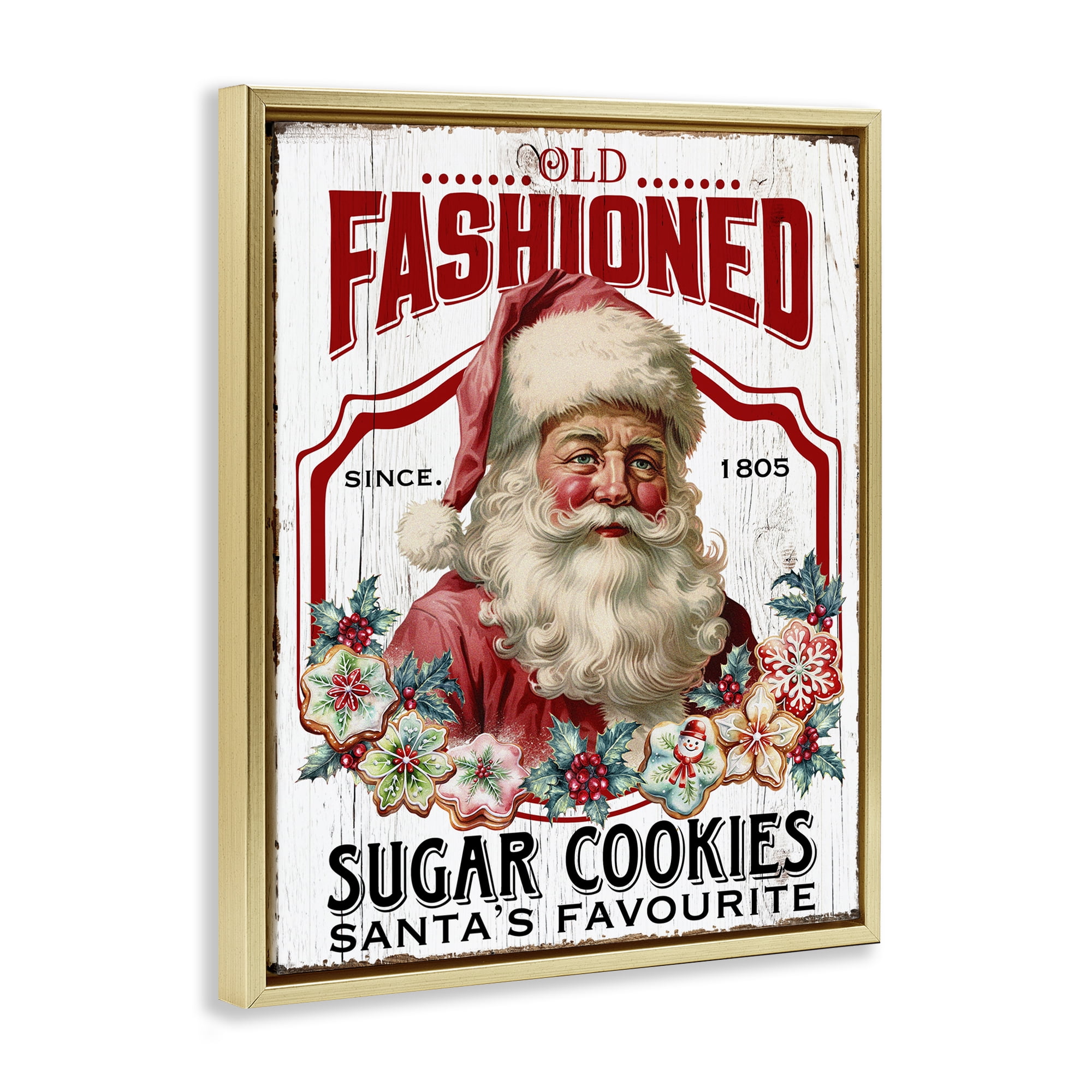 Stupell Industries Old Fashioned Cookies Holiday Painting Gold Floater Framed Canvas Art Prints Wall Art, 25 x 31