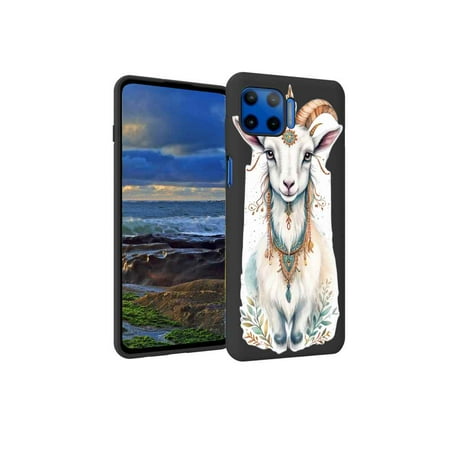 a-cute-boho-Goat phone case for Moto One 5G for Women Men Gifts,Flexible Painting silicone Anti-Scratch Protective Phone Cover