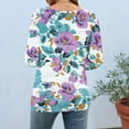 thumbnail image 4 of 3/4 Sleeve Tops for Women Dressy Women's Fashion Floral Printed T-Shirt 3/4 Sleeves Blouse V-Neck Casual Loose Top Purple XXXL, 4 of 6