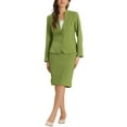 thumbnail image 1 of Conjuntos de falda INSPIRE CHIC para mujer, traje sin cuello, blazer y faldas lápiz, 2 piezas, atuendos elegantes, XL, verde oliva, 1 of 6