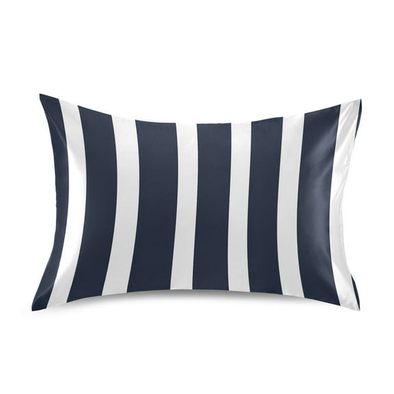 Satin Pillow Case Standard Silk Pillow Cover for Hair and Skin Envelope Closure Navy Blue and White Striped 20"x26"