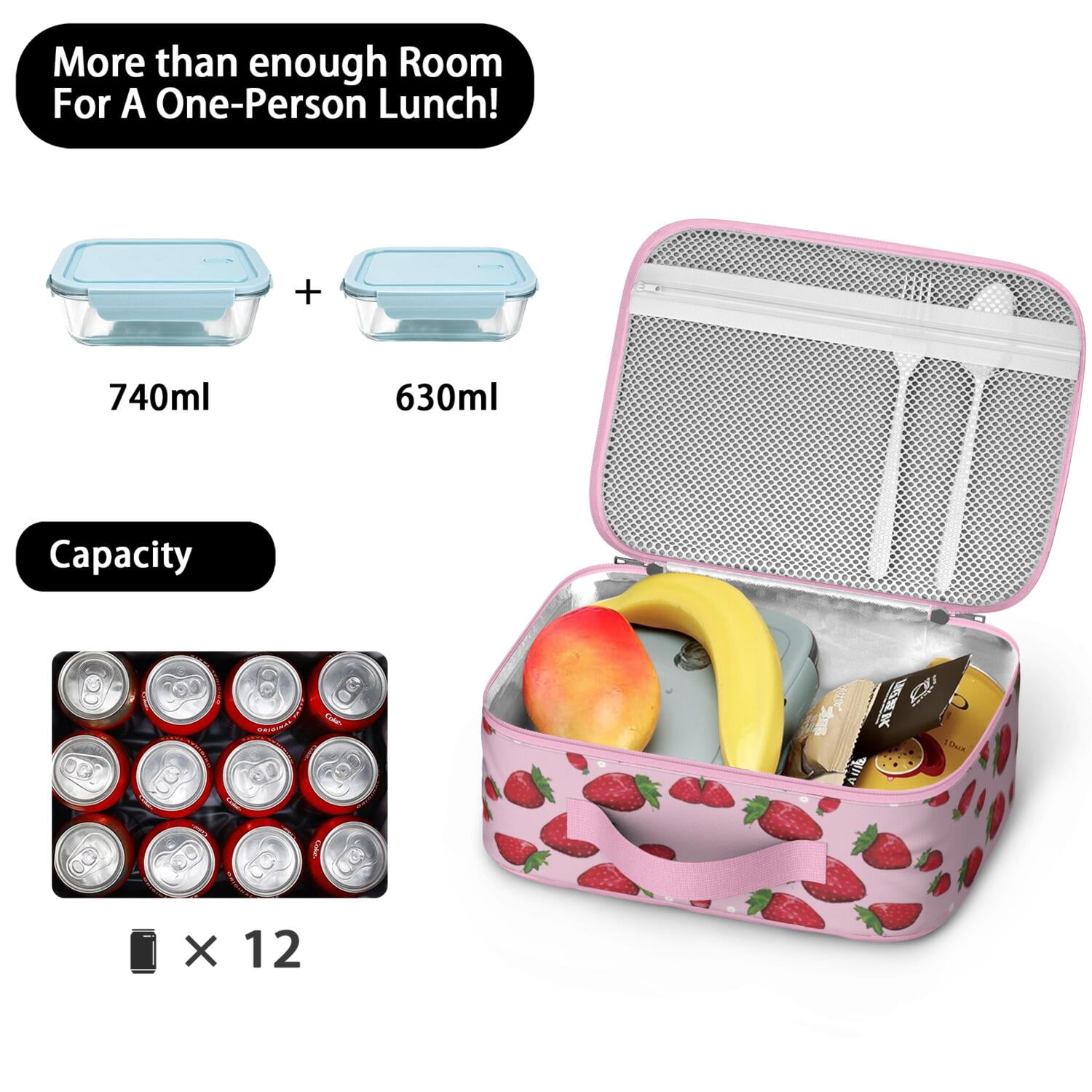 Lightweight Insulated Lunch Bag with Strawberry Strawberries Cute Red Sweet Kawaii Fruity Strawberry Lover I Love Strawberries Fruit Fresh Summer Red Berry Berry Berries Flowers Designs – Durable Lun