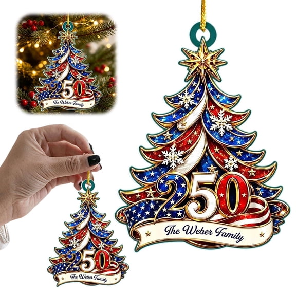 250th Anniversary Christmas Ornament,Patriotic 2D Acrylic Keepsake for Christmas Tree,Car,Home Wall Commemorative Holiday Decoration(A)