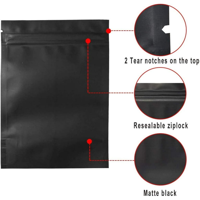 100 Pack Mylar Bags - 4 x 6 Inch Resealable Smell Proof Bags Foil Pouch Bag  Flat Bag Matte Black