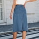 thumbnail image 4 of Falda midi evasé de denim para mujer: cintura elástica con bolsillos, color liso, estilo informal y moderno, tallas S-XXL, 4 of 8