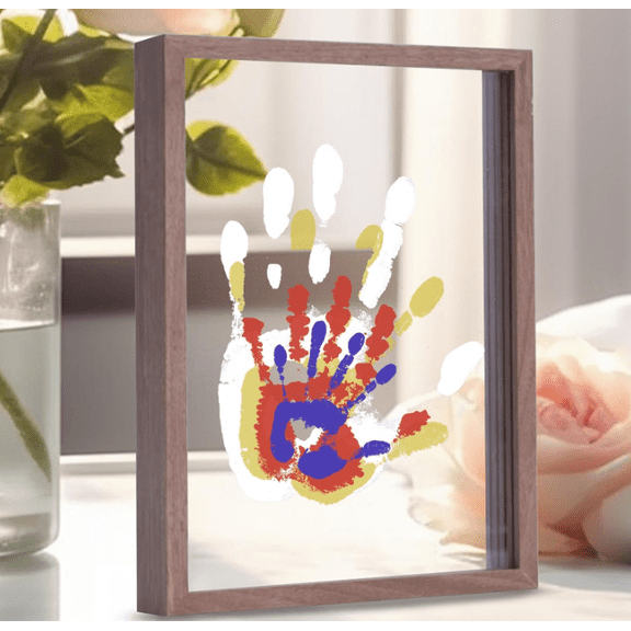 Family handprint kit, DIY craft souvenir wooden frame, endless gift set, non-toxic paint, transparent paper (walnut wood)