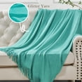thumbnail image 2 of Home Soft Things Knitted Glitter Throw - Blue Turquoise with Gold Metalic Yarn - 50" x 60", 2 of 7
