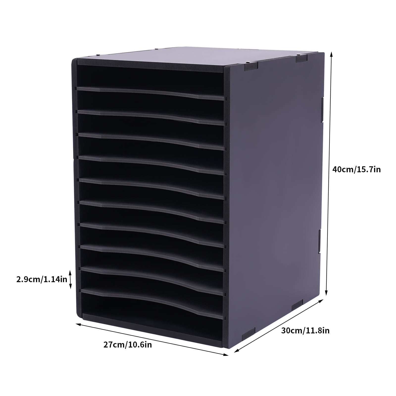 11 Tiers Vertical Desk Paper Organzier, Wood Literature Organizer Storage Office Paper Shelves Letter Tray File Sorter with Shelf Dividers for Home Office School Classroom (Black)