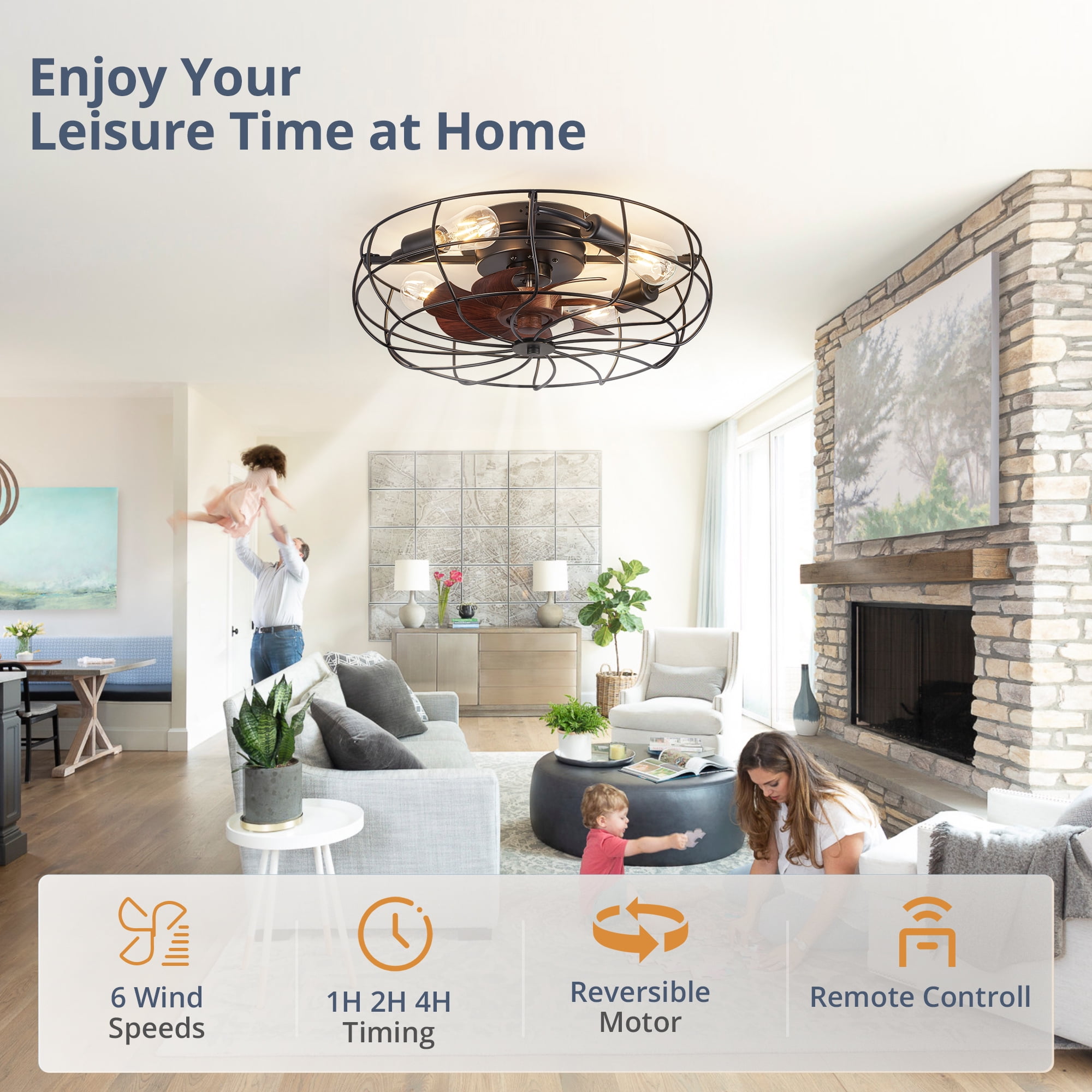 Zardon 20 inch Caged Ceiling Fan with Light, Remote Control, 6-Speed Adjustable, Ideal for Indoor Use