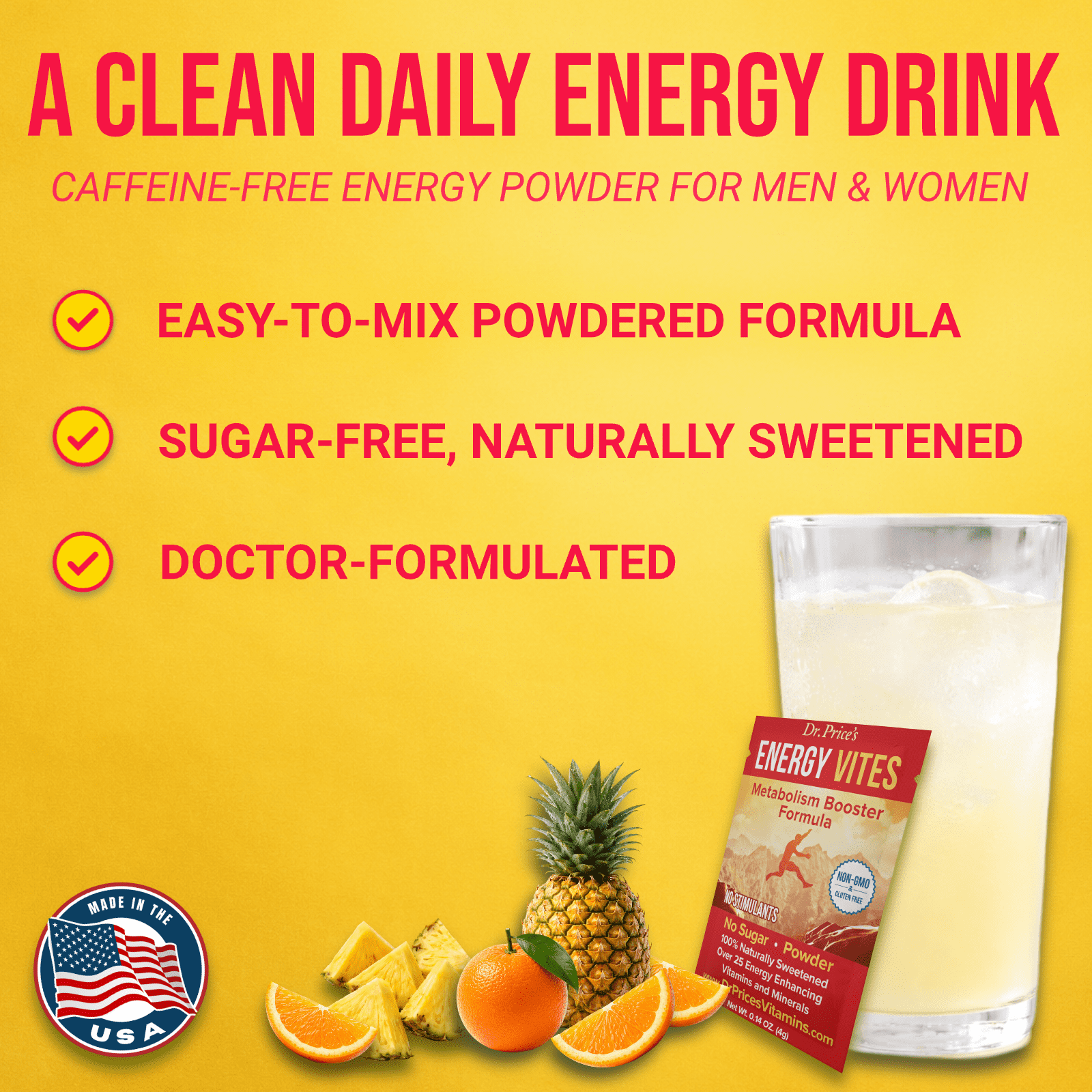 Dr. Price’s Energy Vites – 30 Packets | Amino Acids & Vitamin B12 | Pre-Workout & Daily Use Sugar-Free Energy Powder