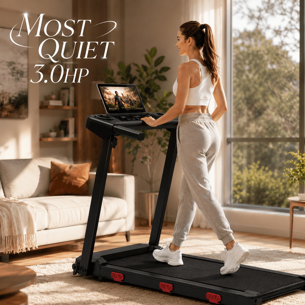 BOGYKIK Foldable Electric Treadmill with 15% Incline & Speed 0.6–7.5 MPH, 400 lbs Capacity 3.0HP Quiet Walking Pad with LED Screen, 7-Layer Shock-Absorbing Running Belt for Home Gym