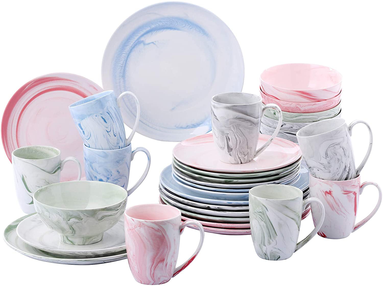 32-Piece of Porcelain Combination Set with Dinner Plate Series Clara Blue Vancasso Cereal Bowl and Cup Service for 8 Dessert Plate