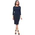 thumbnail image 4 of Lady's Crew Neck 3/4 Sleeve Midi Bodycon Dress, Navy, Xs, 4 of 5