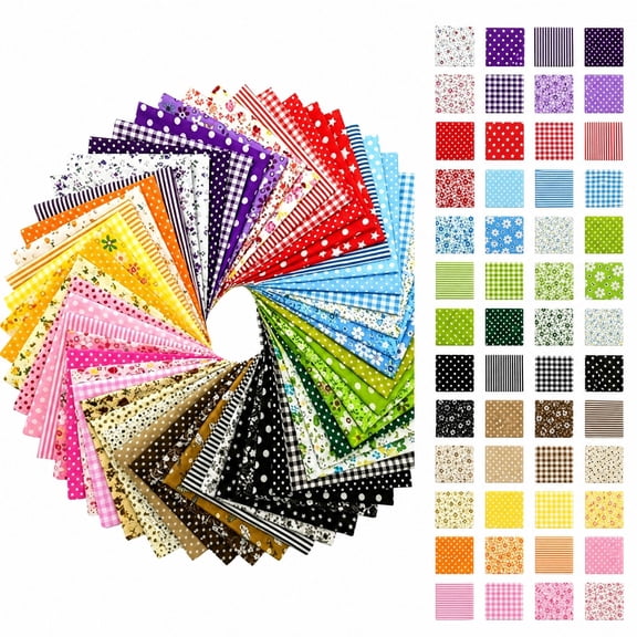 Pre-Cut Cotton Fabric Squares with 100% Cotton Plain Weave and Random Assorted Floral and Polka Dot Prints, 50-Pack 10X10 Inches, Multicolor, for Quilting and Sewing Crafts, Diy