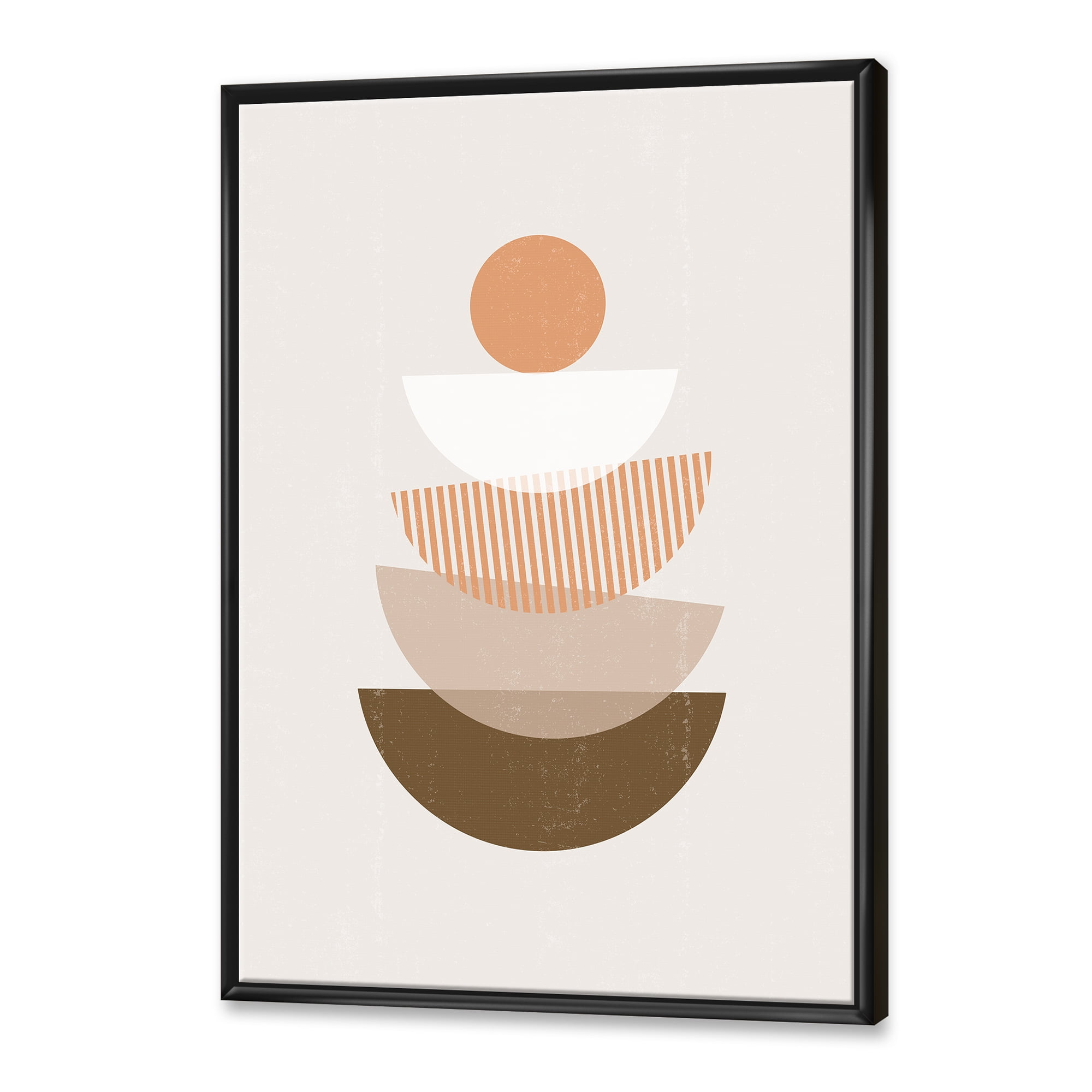 Designart 'Abstract Moon and Sun Geometrics In Terracotta I' Modern Framed Canvas Wall Art Print