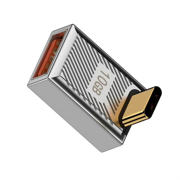 FVH USB-C USB 3.1 Type C Male to USB 3.0 A Female 10Gbps OTG Data 120W Power Up Down Angled Adapter Alloy Shell Mecha Cyberpunk Style