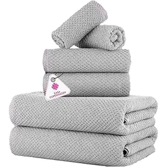 CASA COPENHAGEN Popcorn 6 Pieces Towel Set- Grey Violet, 600 GSM 2 Bath Towel 2 Hand Towel 2 Washcloth, Designed in Denmark Made of Soft Egyptian Cotton for Bathroom, Kitchen & Shower