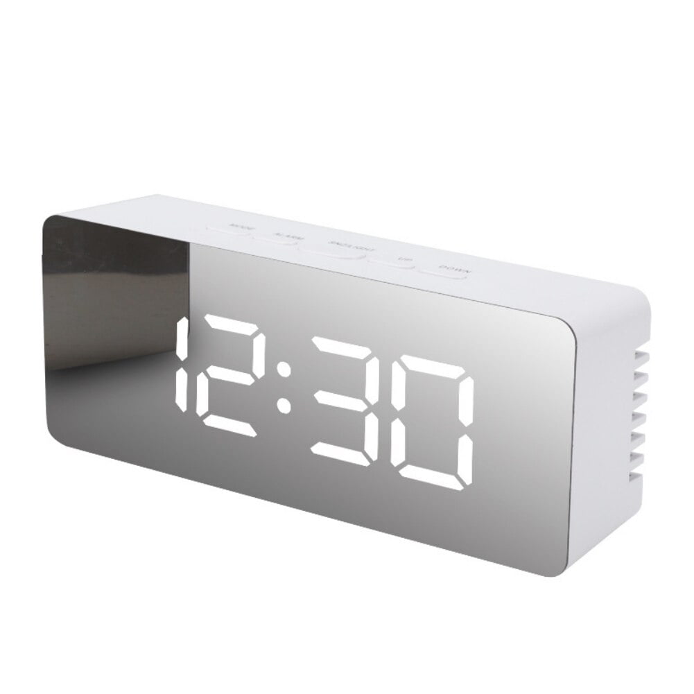 USB Powered Alarm Clock, Portable Modern Battery Operated Mirror Clock