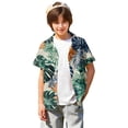 thumbnail image 3 of Abcomgle Kids Hawaiian Shirt Boys Tropical Palm Tree Print Funny Hawaiian Shirt Button Down Short Sleeve Holiday Hawaiian Outfit for Boys,Navy,12-13Years, 3 of 5