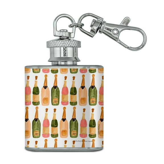 Classy Champagne Celebration Pattern Stainless Steel 1oz Mini Flask Key Chain
