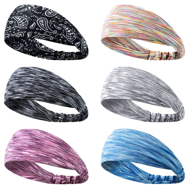 6 diademas deportivas banda hidratante para absorción del sudor diadema ancha elástica banda para el sudor para ejercicio diadema deportiva