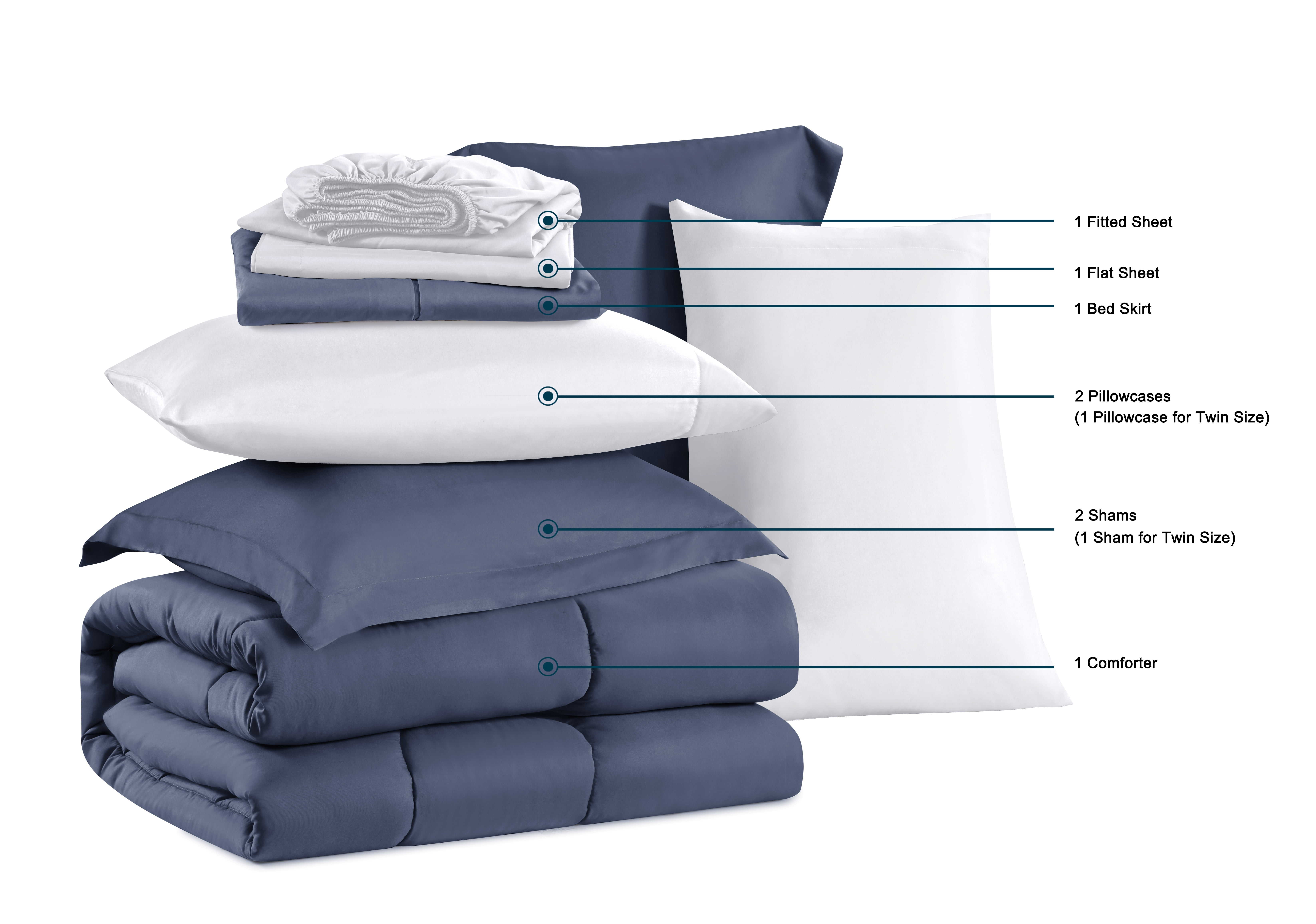 Swift Home Luxury 8 Piece Bed in a Bag, All Season Complete Bedding Set, King, Indigo