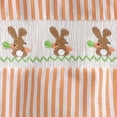 thumbnail image 4 of UngA Newborn Baby Boy Easter Outfit Bunny Embroidery Sleeveless Smocked Bubble Romper Striped/Plaid Overalls Bodysuit Summer Clothes (Orange,12-18 Months), 4 of 7